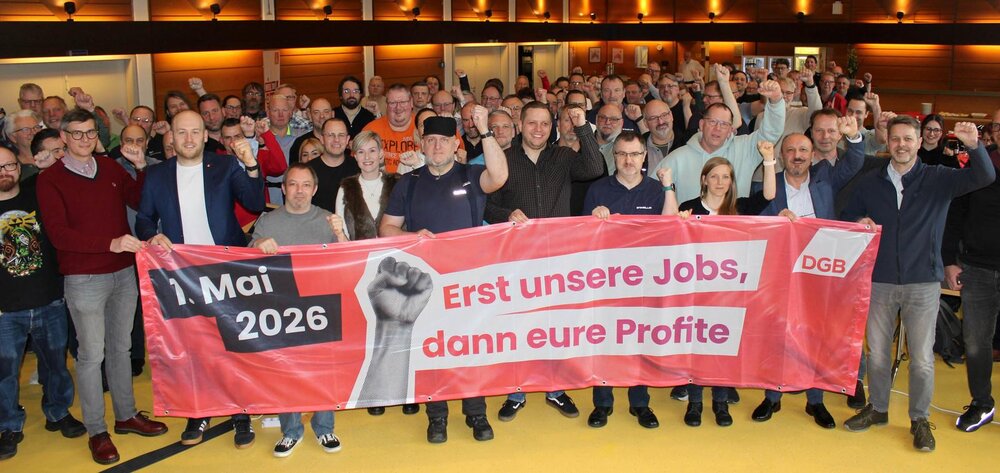Unter dem Motto „Erst unsere Jobs, dann eure Profite“ ruft die IG Metall Koblenz die Beschäftigten der Region zu einem großen Protest am 1. Mai auf.