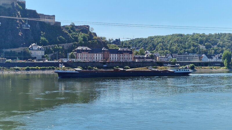 Der Rheinpegel in Koblenz ist derzeit extrem niedrig, was die Schifffahrt erschwert.