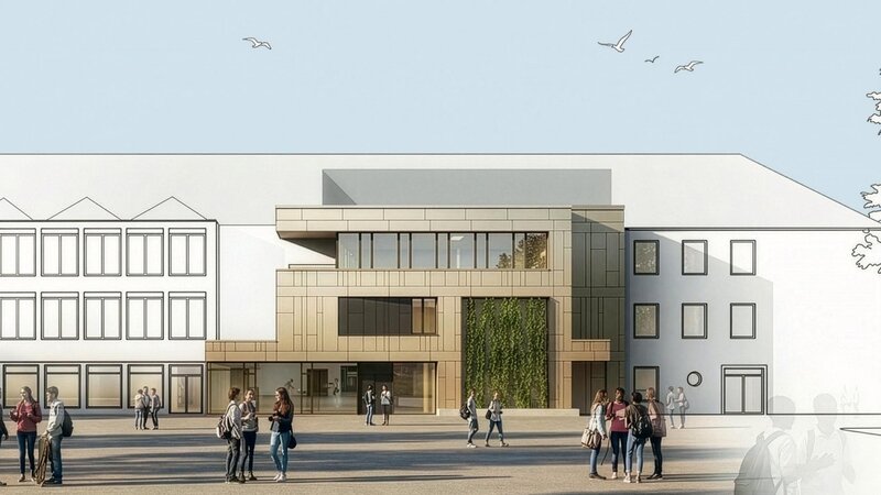 Visualisierung des geplanten Erweiterungsbaus der Clemens-Brentano-/Overberg Realschule plus.