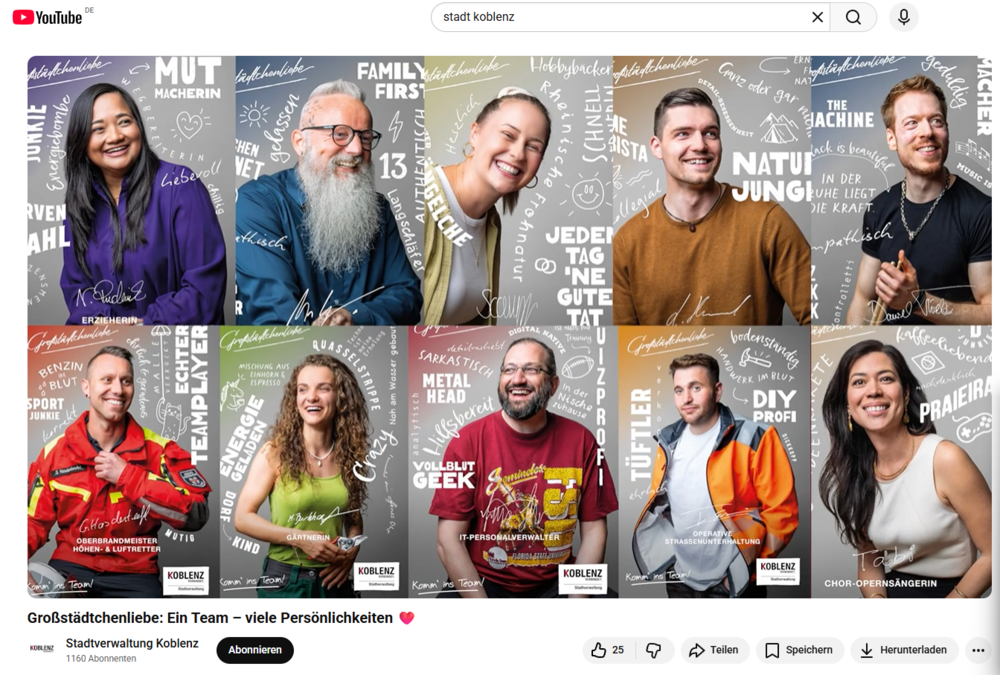 Das Video zur Mitarbeitergewinnung der Stadtverwaltung Koblenz auf YouTube.