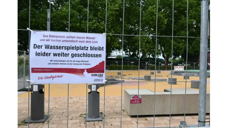 Der Wasserspielplatz am Deutschen Eck wird in diesem Jahr nicht mehr geöffnet.