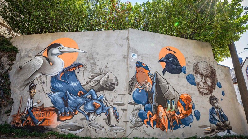 „Across Generations Part II“: Urban Art trifft auf Joseph Breitbach und den Rhein - Großformatiges Mural entstand live während der 25. Museumsnacht Koblenz.