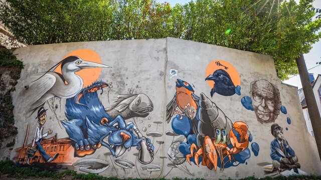 „Across Generations Part II“: Urban Art trifft auf Joseph Breitbach und den Rhein - Großformatiges Mural entstand live während der 25. Museumsnacht Koblenz. „Across Generations“: Riesiges Kunstwerk am Rhein-Museum in Koblenz entstanden