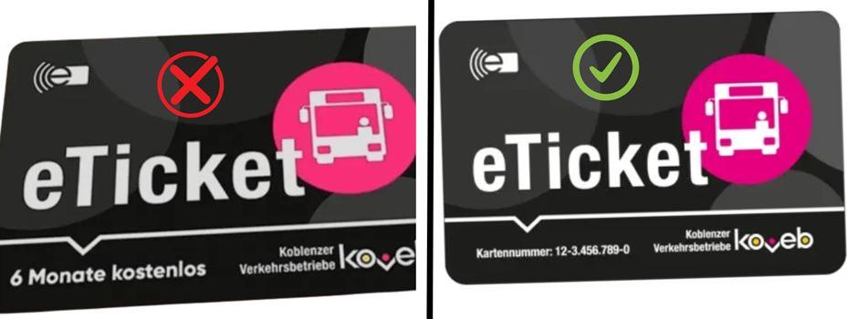 Das falsche eTicket der koveb (Foto links) und das echte (Foto rechts).
