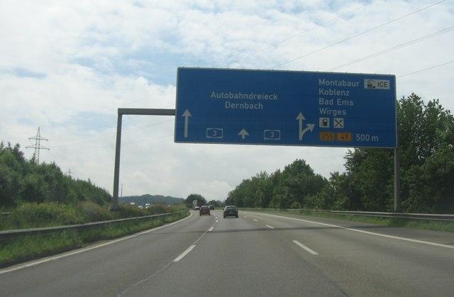 Die A3 Fahrtrichtung Köln bei Montabaur