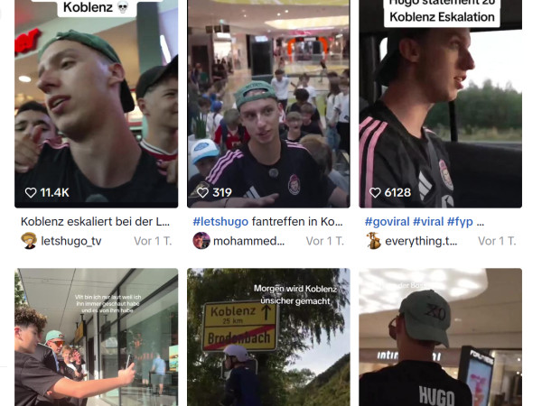 Es sind bereits mehrere Videos von LetsHugo's Besuch in Koblenz auf TikTok erschienen.