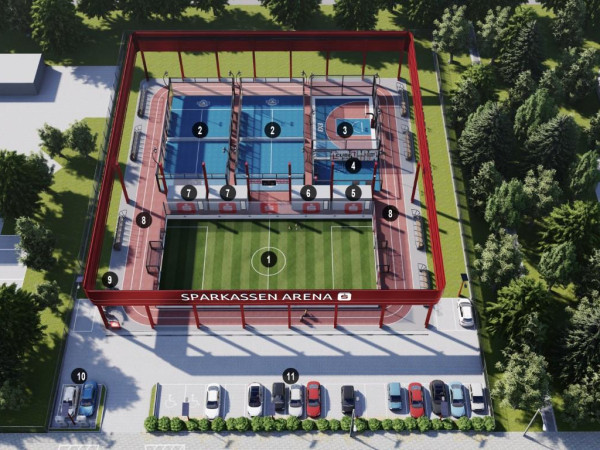 In Koblenz sollen Trendsportarten wie Padel-Tennis, 3x3-Basketball, Wahrnehmungs- und funktionelles Training, sowie diverse Spielsportarten, wie Fußball, in einem Multicourt angeboten werden.