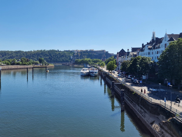 Niedrigwasser an der Mosel in Koblenz (28. Juli 2026).